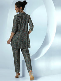 Libas Floral Printed Pleated Shirt With Trousers Co-Ords