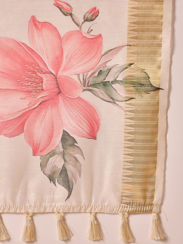 Saree mall Floral Printed Zari Organza Sungudi Sarees