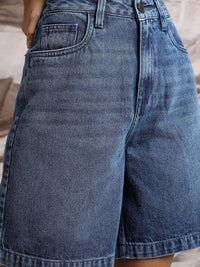Tokyo Talkies Women Blue High Rise Cotton Denim Shorts