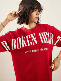 Sassafras Tipografi Merah Bercetak Kapas Tulen T-Shirt Berat