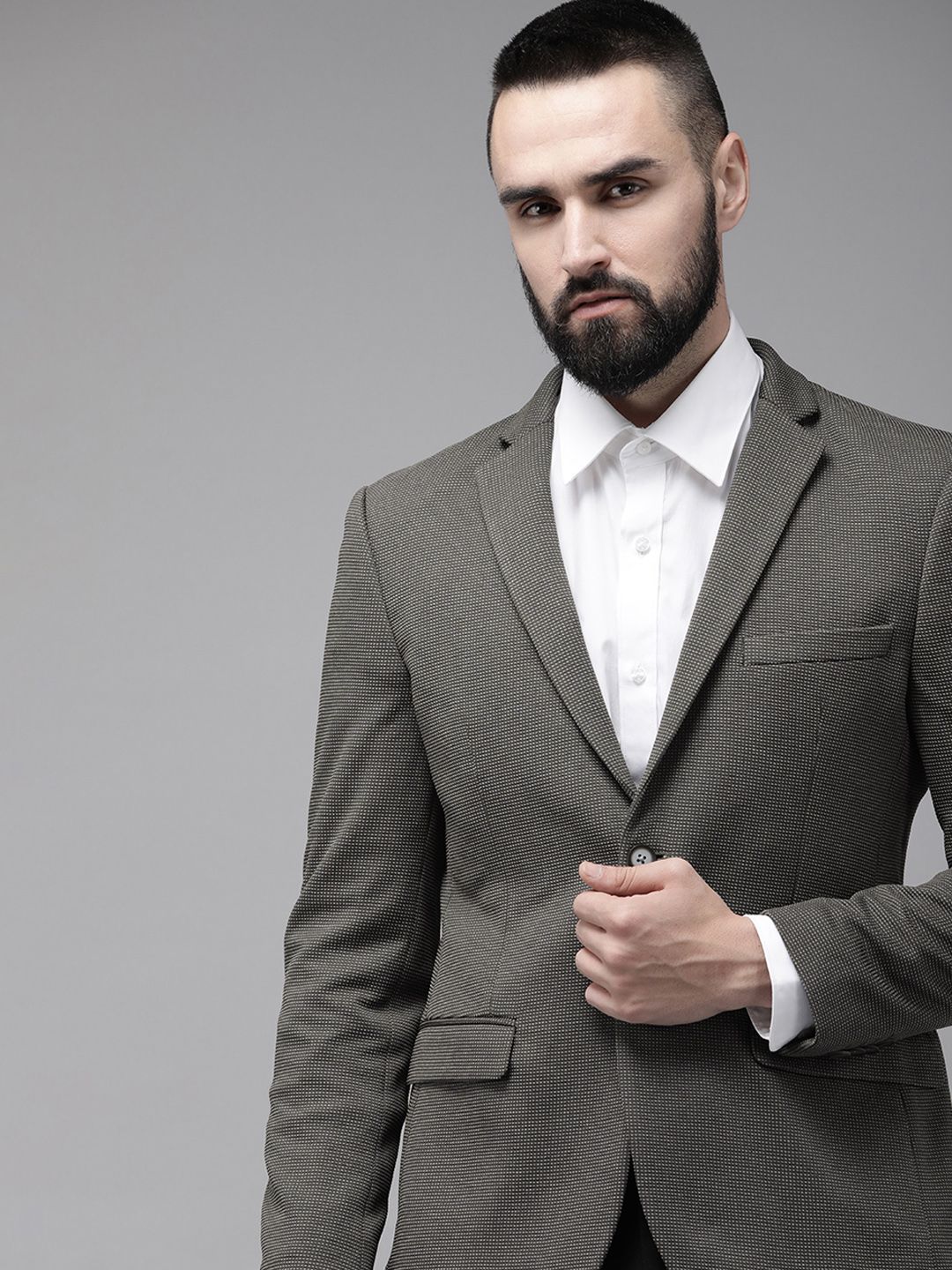 Park Avenue Super Slim Fit Self Design Single Breasted Formal Blazer