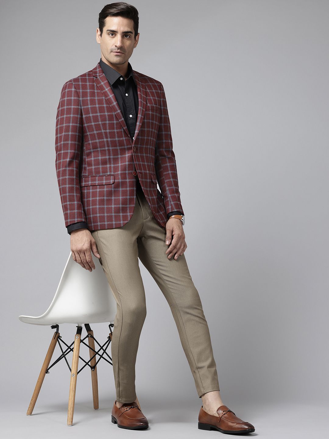 Park Avenue Single-Breasted Checked Semiformal Blazer