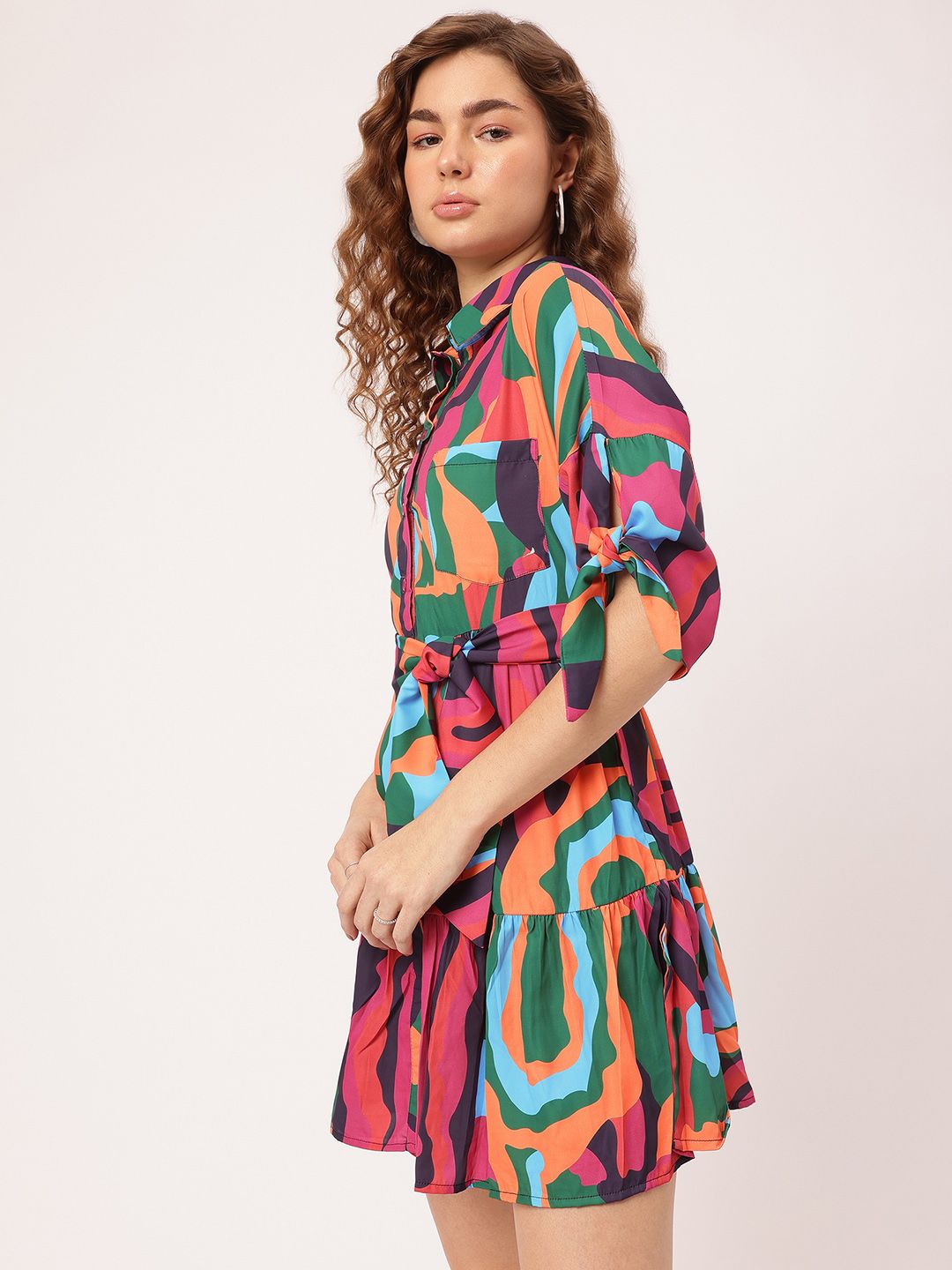 DressBerry Knotty & Nice Color Splashed Tie-Up Tiered Mini Dress