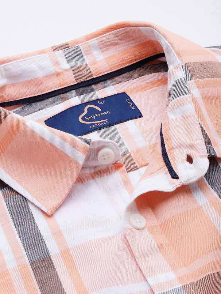 Being Human Pure Cotton Slim Fit Checked Casual Shirt