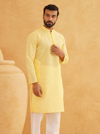 SOJANYA Kurta Lurus Bersulam Kuning Lelaki