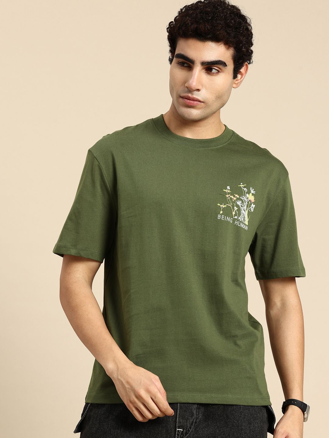 Being Human Graphic Printed Drop-Shoulder Sleeves Pure Cotton Easy Fit T-shirt