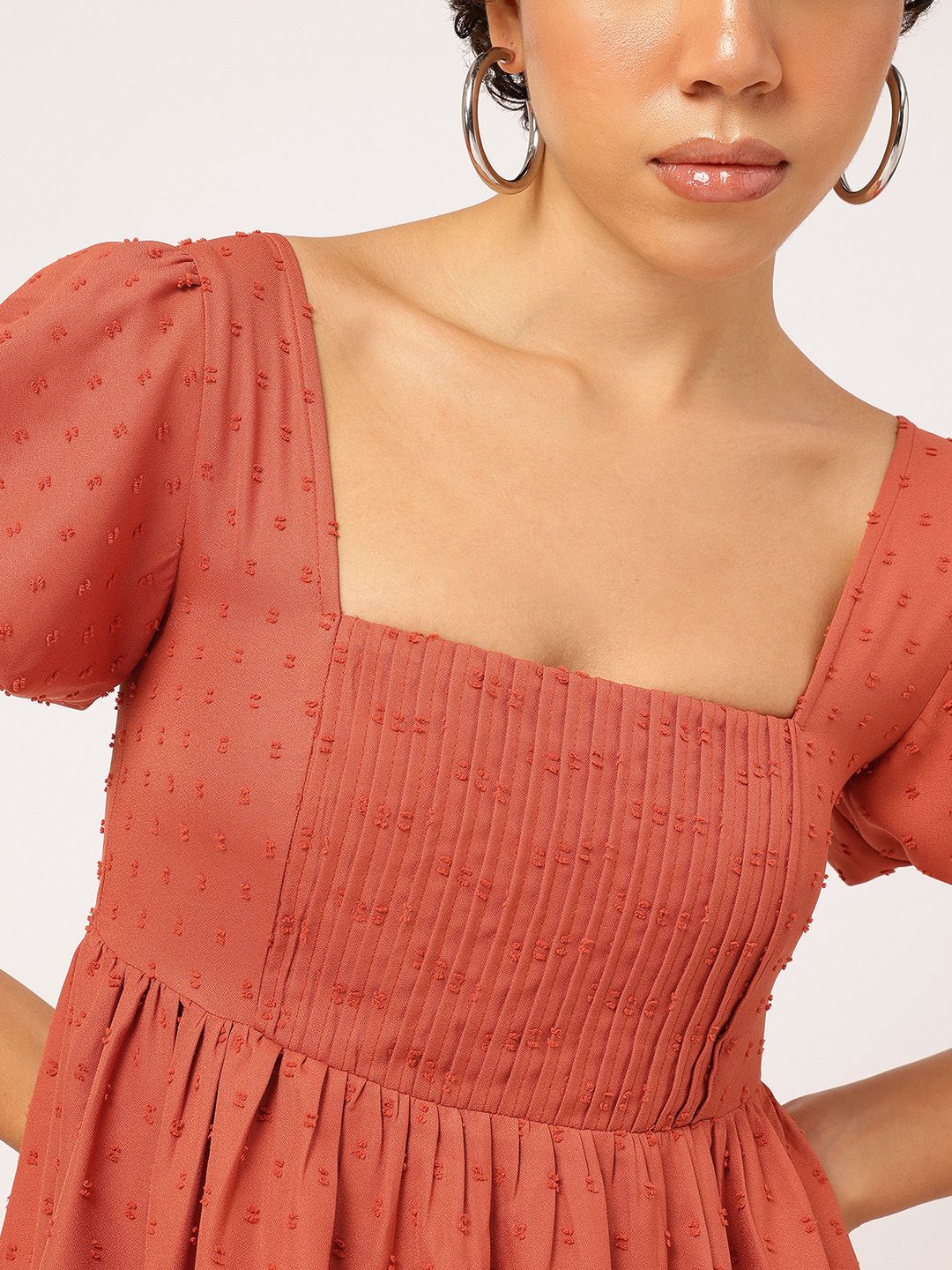 DressBerry Fall Fever Dobby Square Neck A-Line Dress