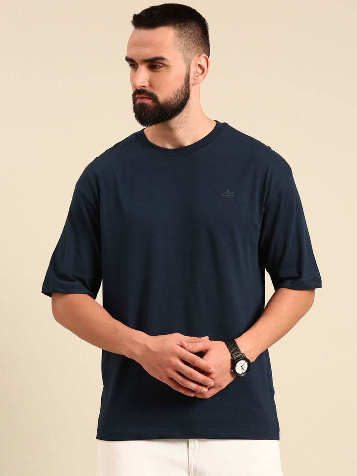 Being Human Solid Drop-Shoulder Sleeves Pure Cotton Applique T-shirt