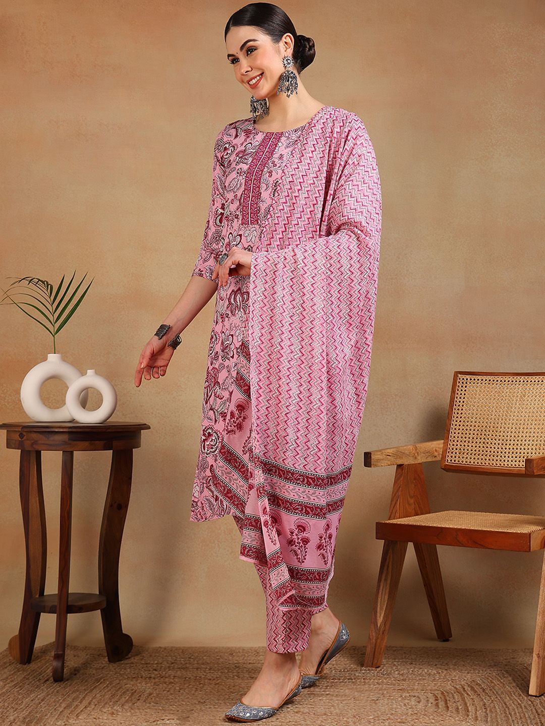 KALINI Floral Printed Gotta Patti Kurta & Trousers With Dupatta