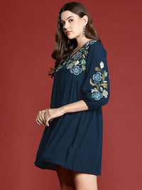 all about you Floral Embroidered Empire Mini Dress