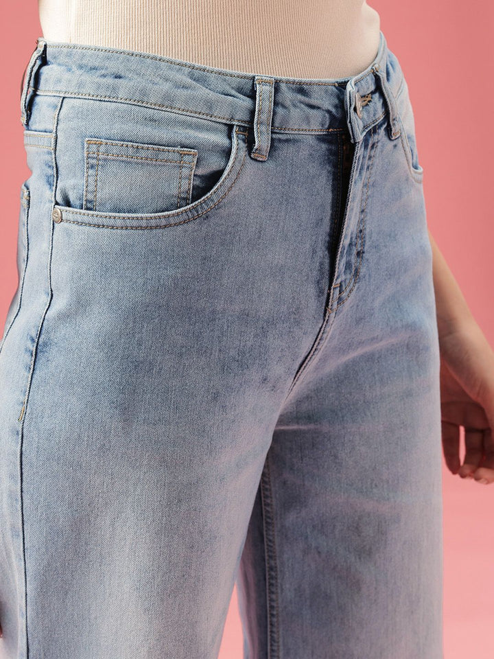 DressBerry Women Flared Mid-Rise Light Fade Stretchable Jeans
