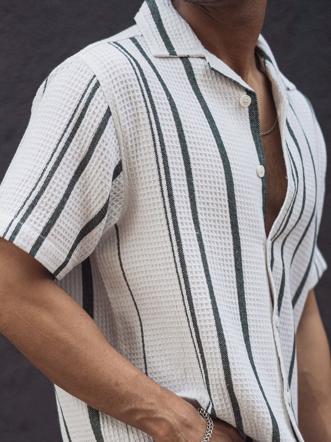 Powerlook Men Multi Stripes Opaque Striped Casual Shirt 02-1039020-S-White and Green