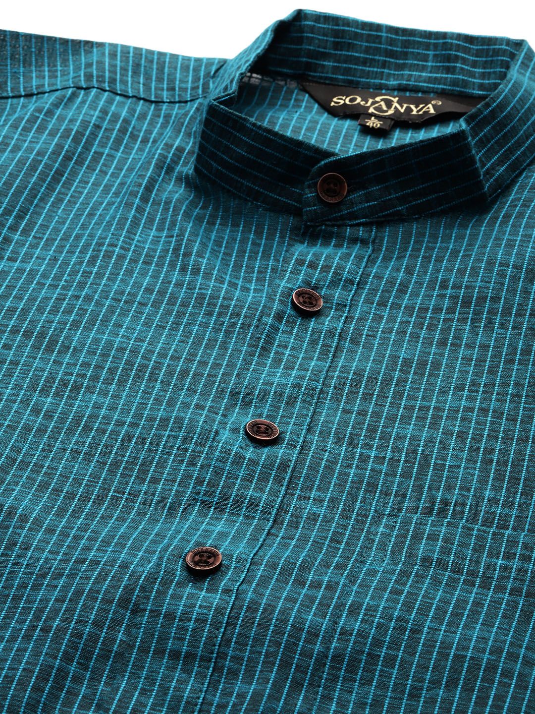 SOJANYA Lelaki Teal Blue Pure Cotton Striped Kurta