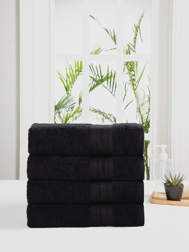 MYTRIDENT Unisex Set of 4 Black 500GSM Cotton Bath Towel