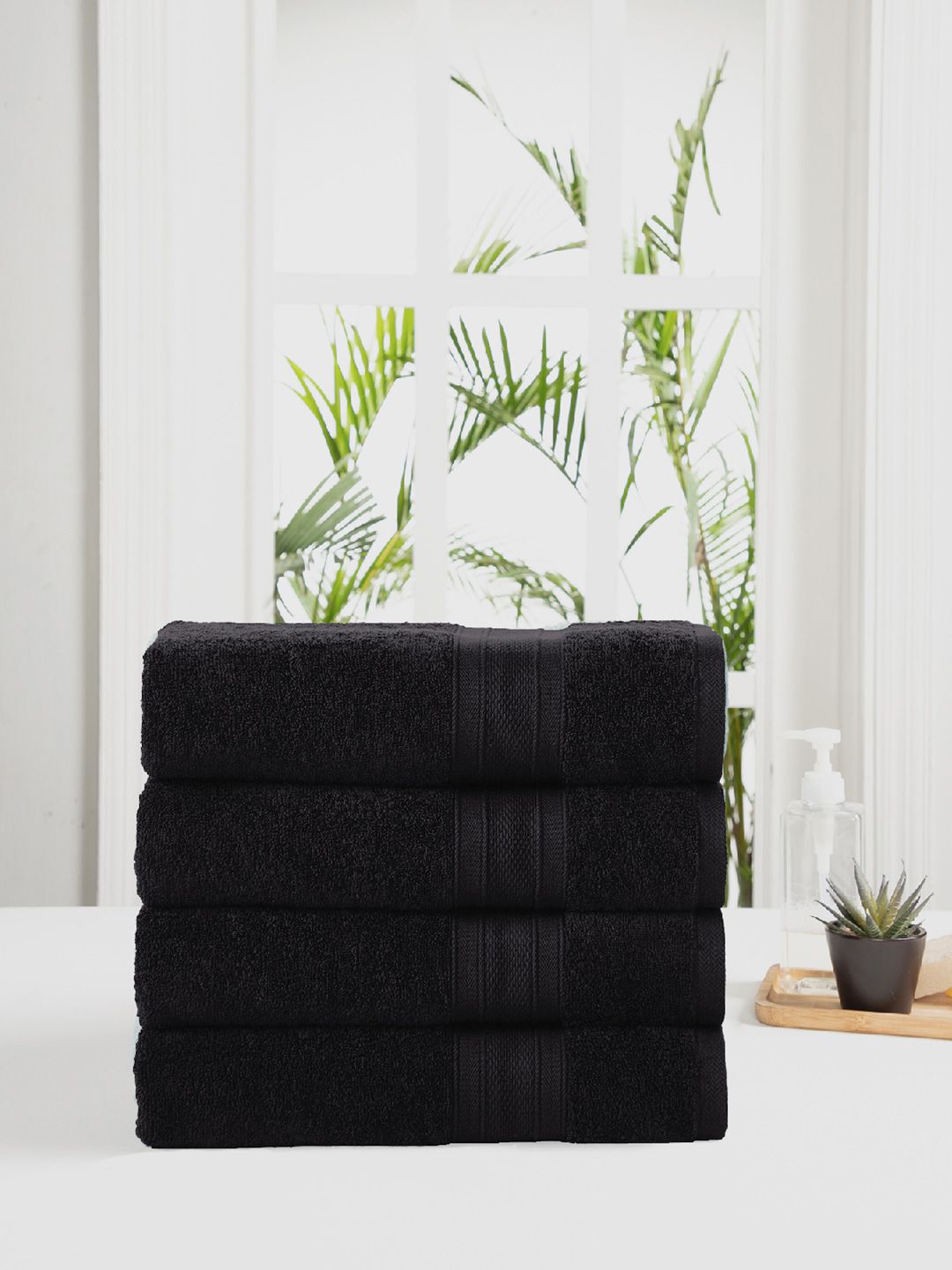 MYTRIDENT Unisex Set of 4 Black 500GSM Cotton Bath Towel