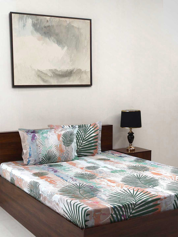 BOMBAY DYEING Fantasque Green Floral Printed Cotton 180 TC King Bedsheet Set 2.74 x 2.74 m