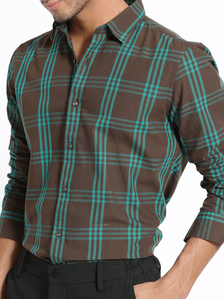 RARE RABBIT Men Brown Slim Fit Tartan Checks Checked Cotton Casual Shirt