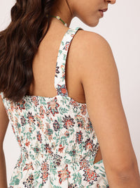 DressBerry Blooming Beauty Floral Printed Smocked Cut-Outs A-Line Dress