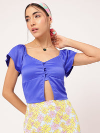 DressBerry Glossy Vibes Smocked Front-Slit Crop Top