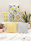 STITCHNEST Yellow & Grey Set of 5 Abstract Square Cushion Covers