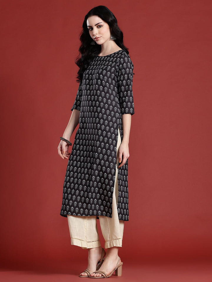 Anouk Ethnic Motifs Printed Boat Neck Straight Kurta