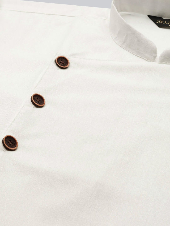 SOJANYA Men White Solid Angrakha Straight Kurta