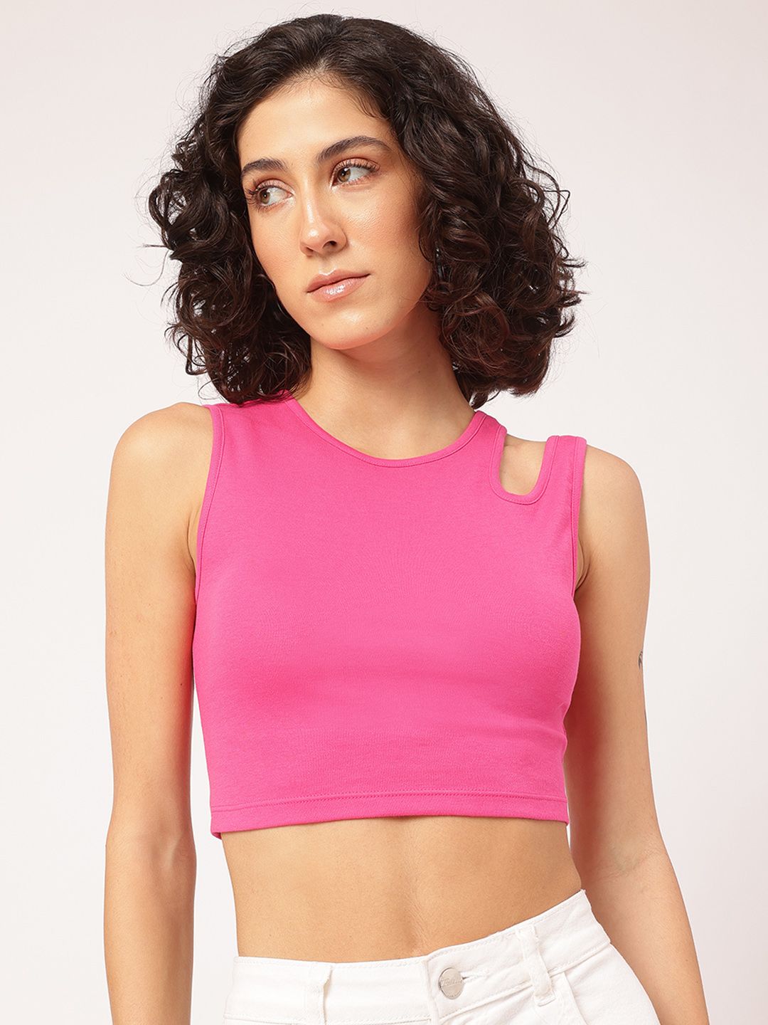 DressBerry Subtle & Trendy Cut-Out Sleeveless Crop Top