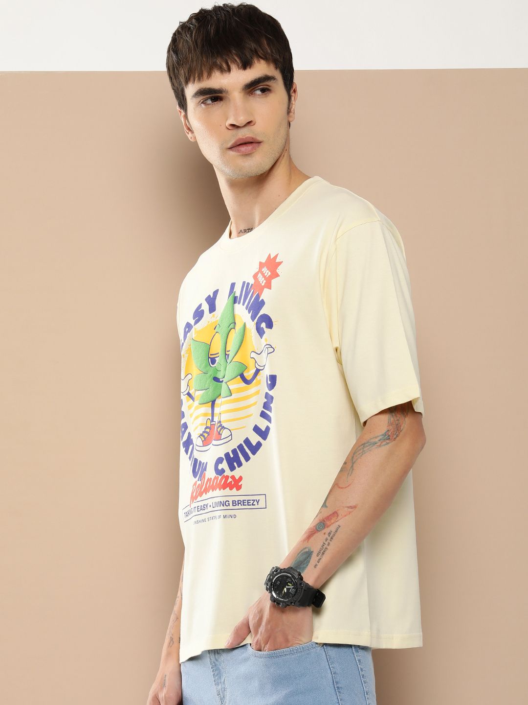 Difference of Opinion Men Graphic Printed Embossed Oversized T-shirt