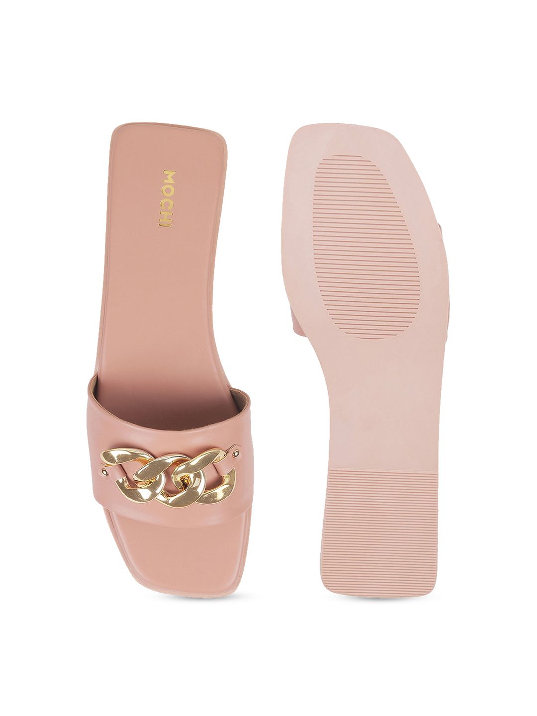 Mochi Women Pink Embellished Open Toe Flats