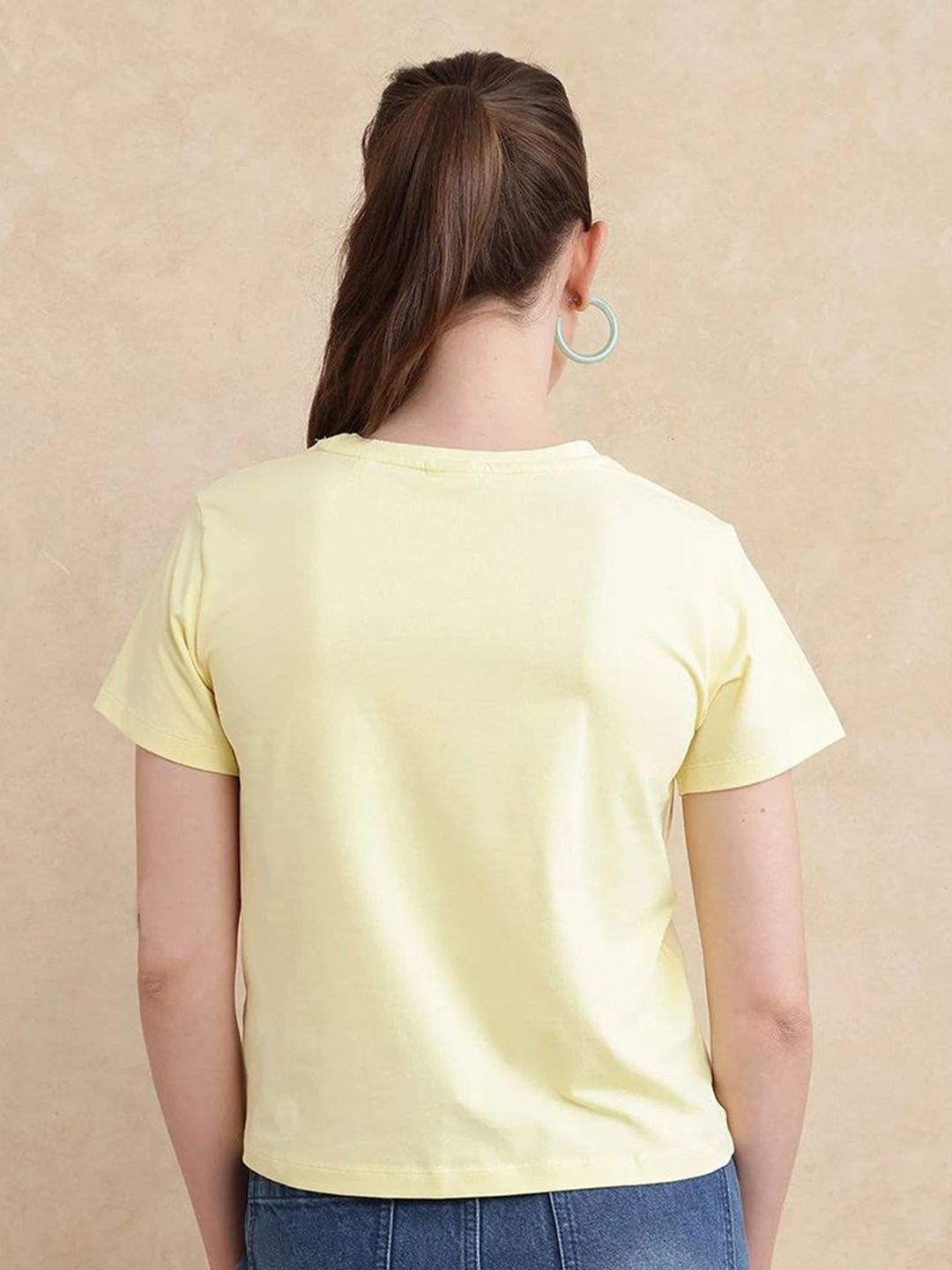 RAREISM Women Typography Printed Round Neck Cotton T-shirt