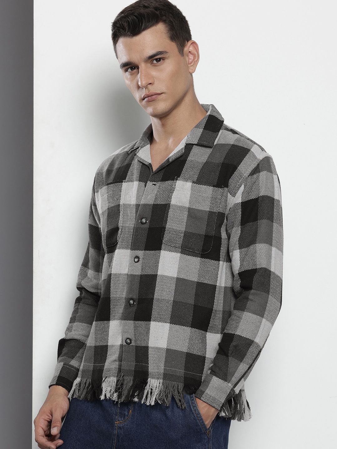 The Indian Garage Co Pure Cotton Checked & Textured Relaxed Fit Casual Shirt
