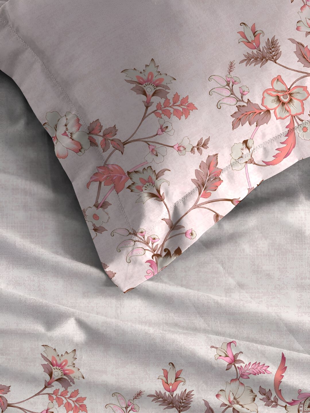 MYTRIDENT White & Peach 2 Pieces Floral Pure Cotton Rectangle Pillow Covers