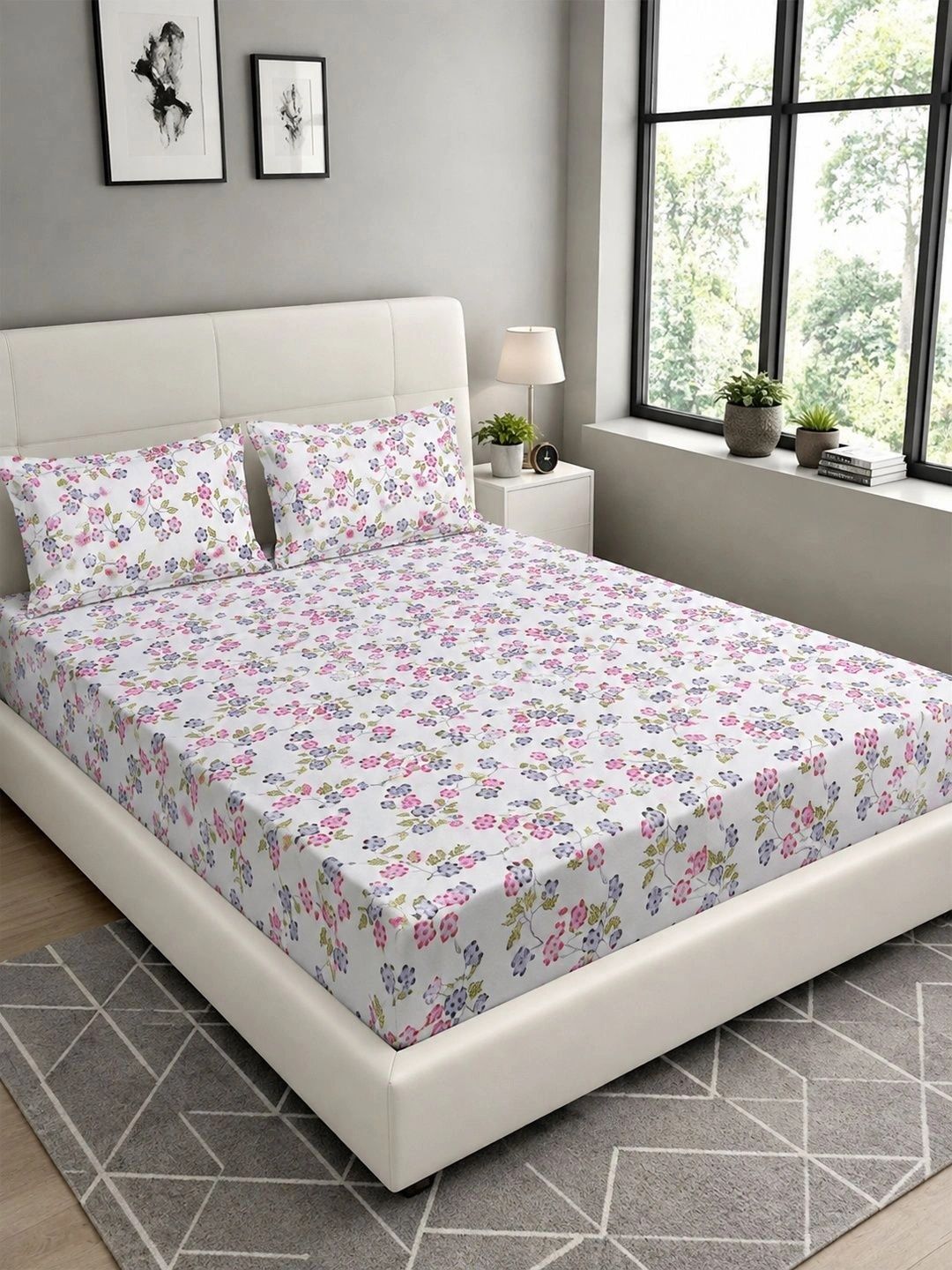 Moda Rapido X KLOTTHE Berwarna Krim & Bunga Merah Jambu Cadar King 300 TC dengan 2 Sarung Bantal