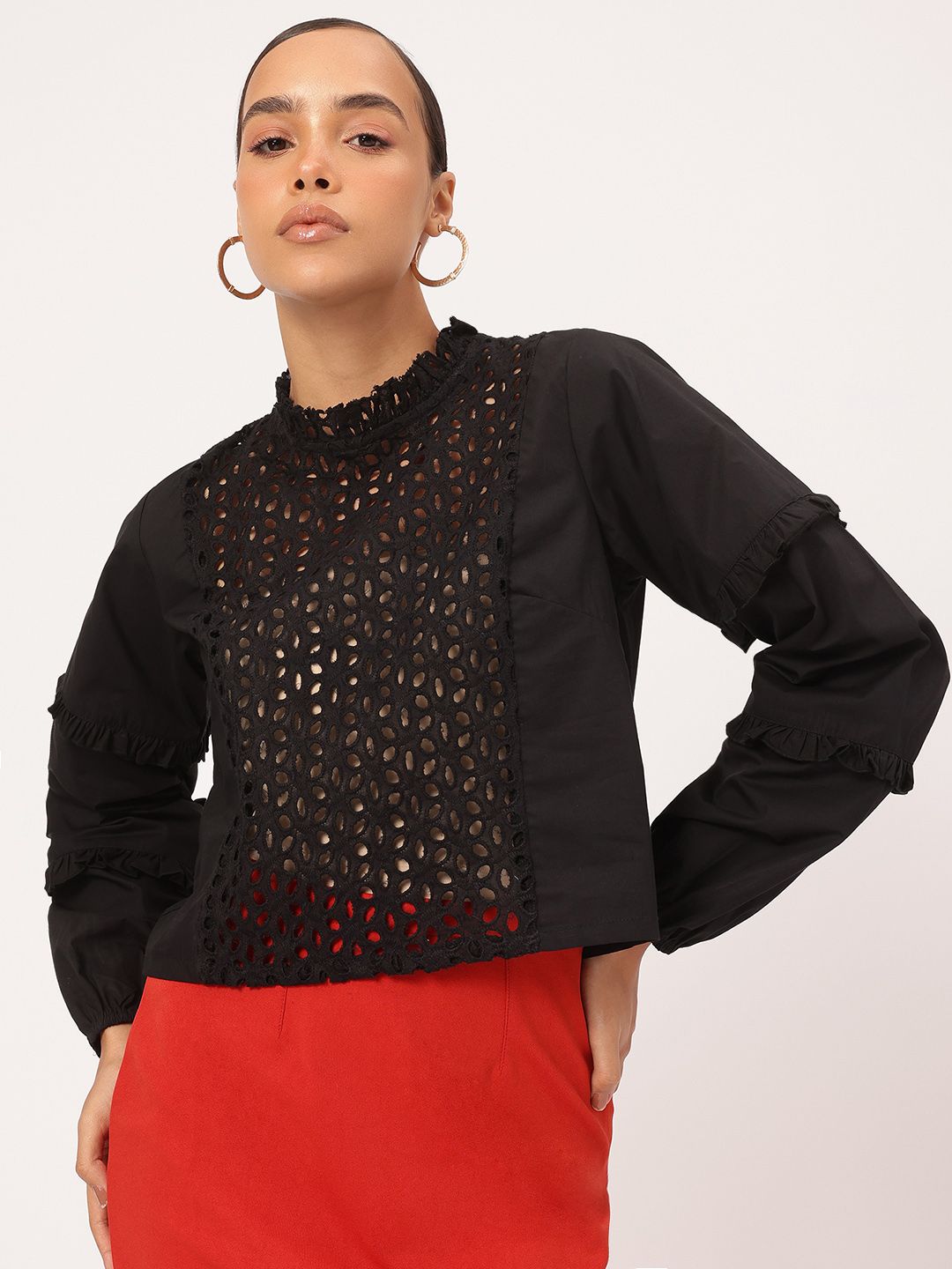 DressBerry Schiffli Show Frilled Cotton Top