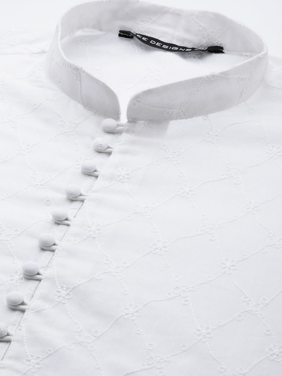 See Designs Men White Ethnic Motifs Embroidered Chikankari Pure Cotton Kurta with Pyjamas