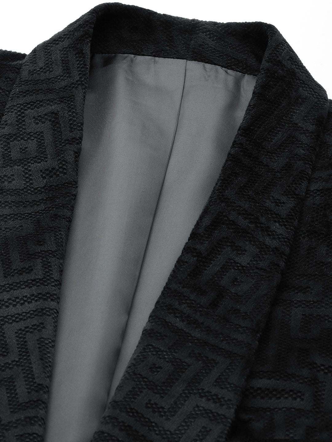 House of Pataudi Tailored Geometric Self Design Velvet Finish Single-Breasted Party Blazer