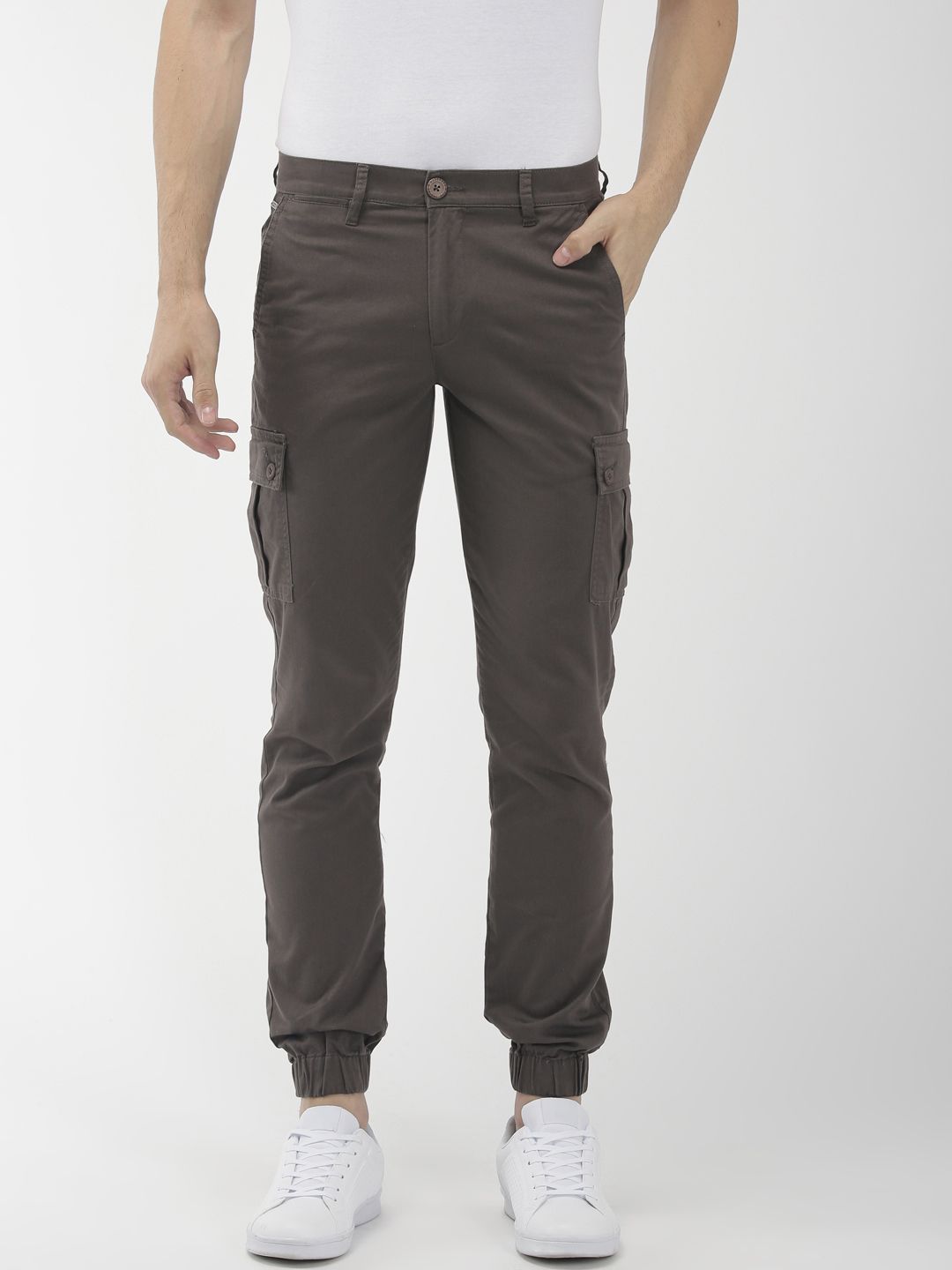 The Indian Garage Co Men Grey Slim Fit Solid Cargo Style Joggers
