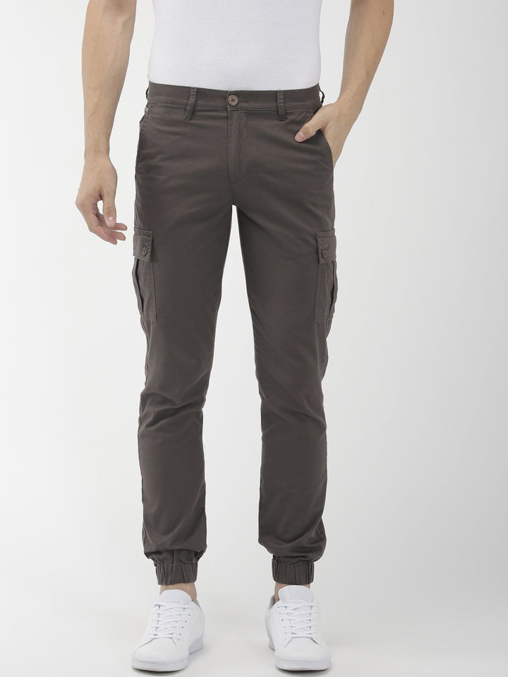 The Indian Garage Co Men Grey Slim Fit Solid Cargo Style Joggers