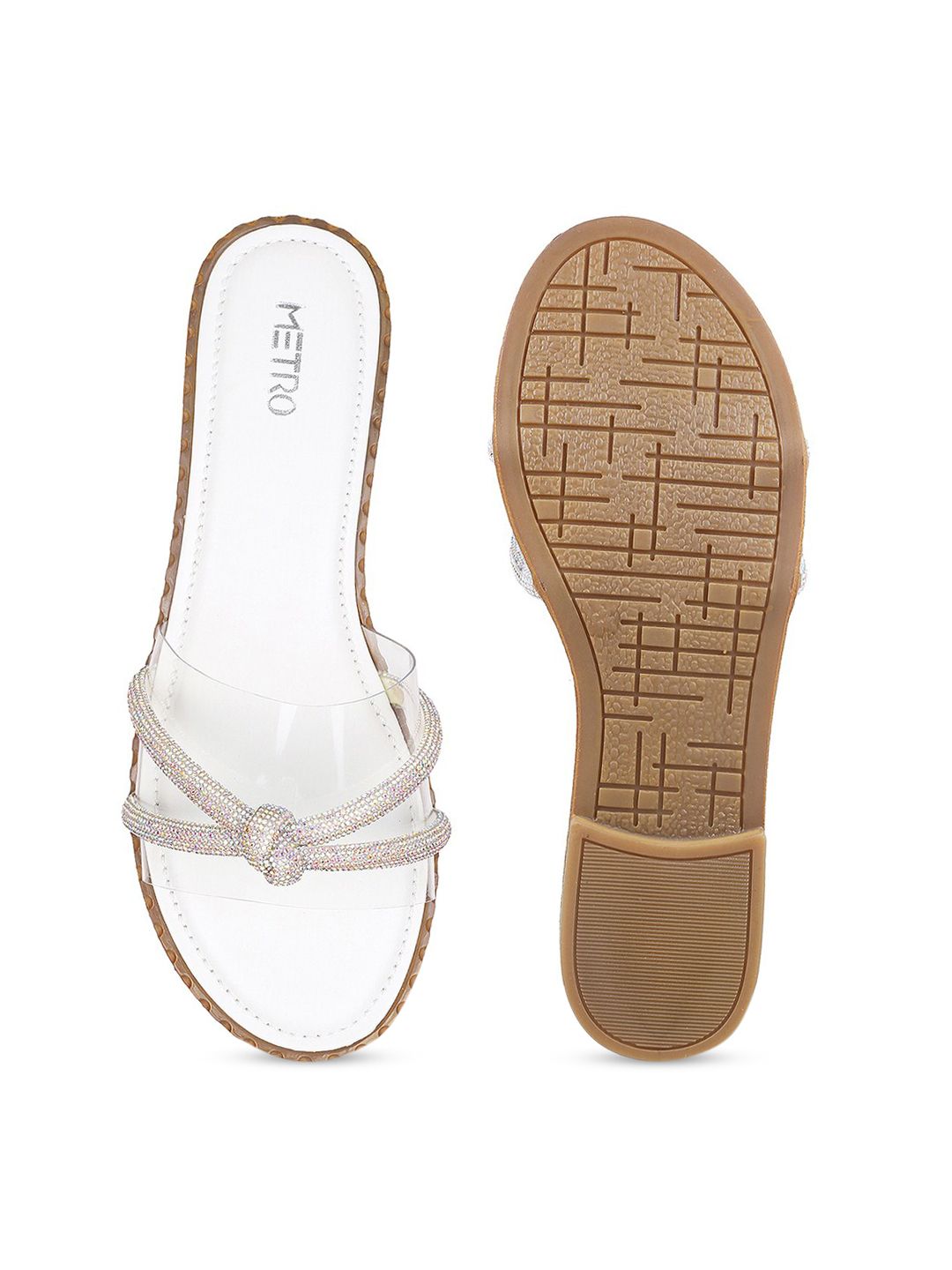Metro Women White Embellished Open Toe Flats with Bows