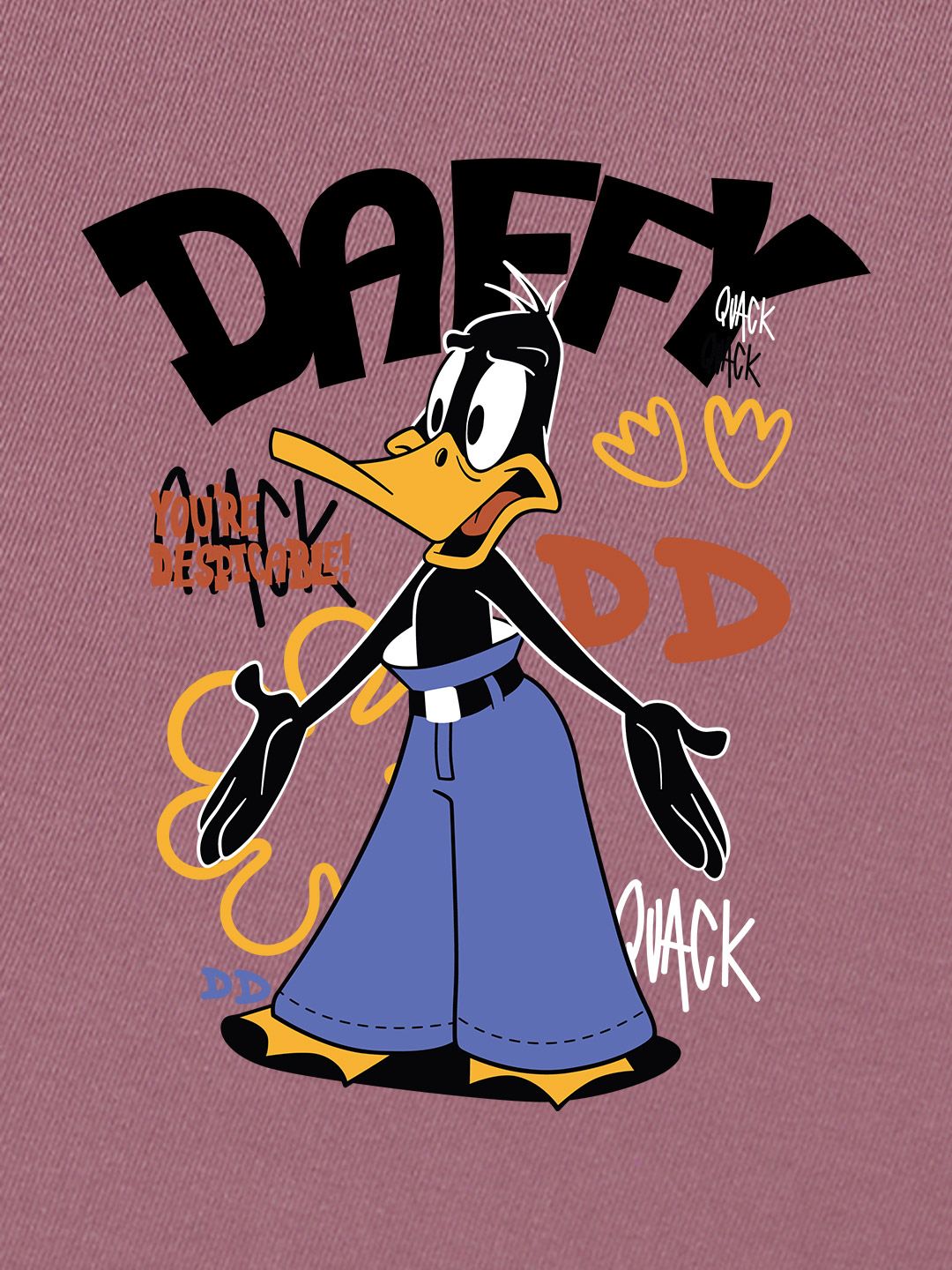 Bewakoof Official Looney Tunes Women's Mauve Daffy Graphic Printed Boyfriend T-Shirt