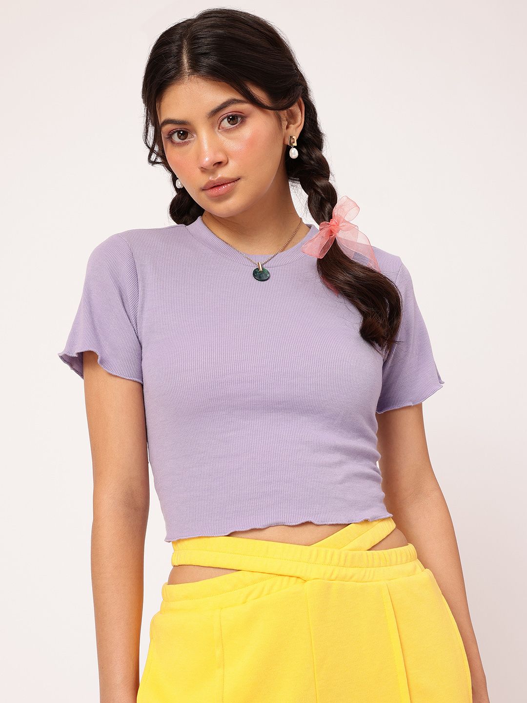 DressBerry Pastel Paradise Ribbed Lettuce Hem Top