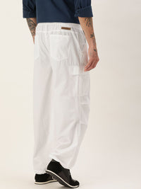 Bene Kleed Men White Parachute Fit Cotton Cargos Trousers