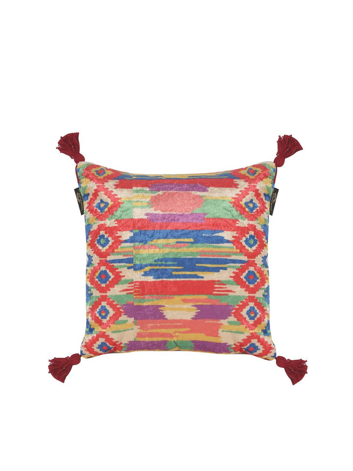 HOSTA HOMES Blue & Red Set of 5 Geometric Velvet Square Cushion Covers