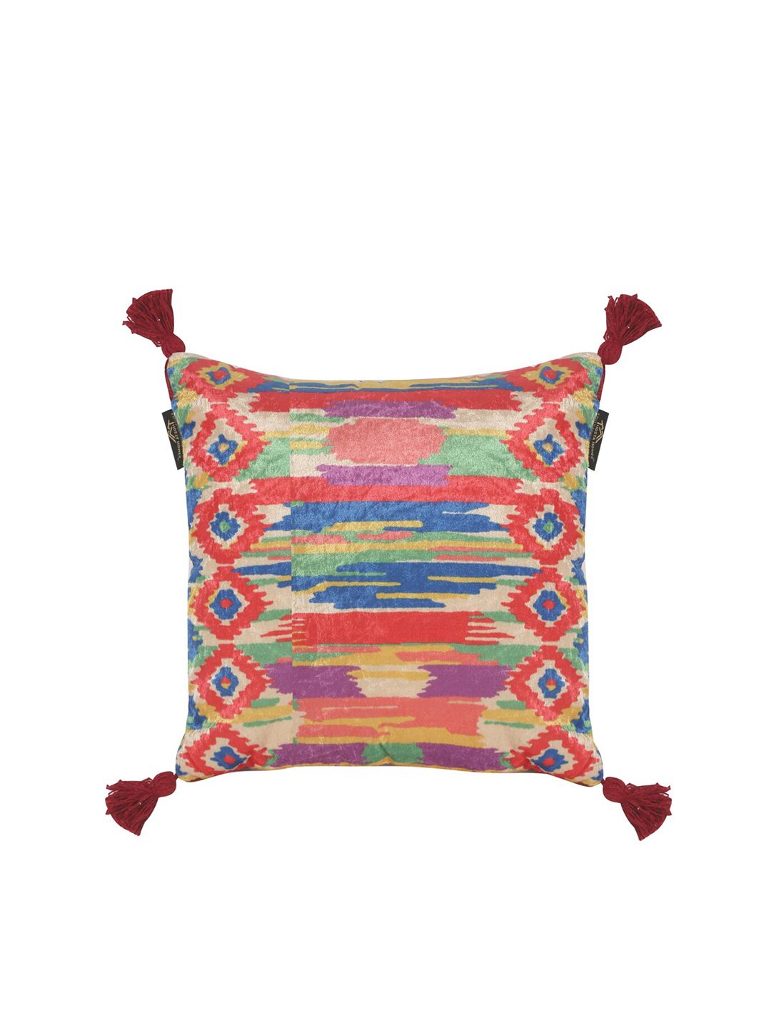 HOSTA HOMES Blue & Red Set of 5 Geometric Velvet Square Cushion Covers