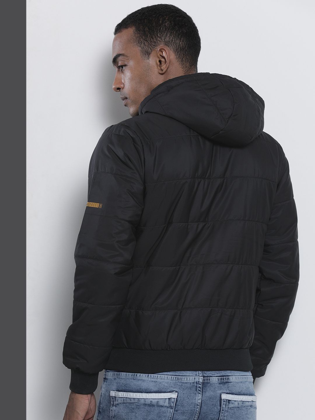 The Indian Garage Co Men Slim Fit Zip-Front Puffer Jacket with Hood