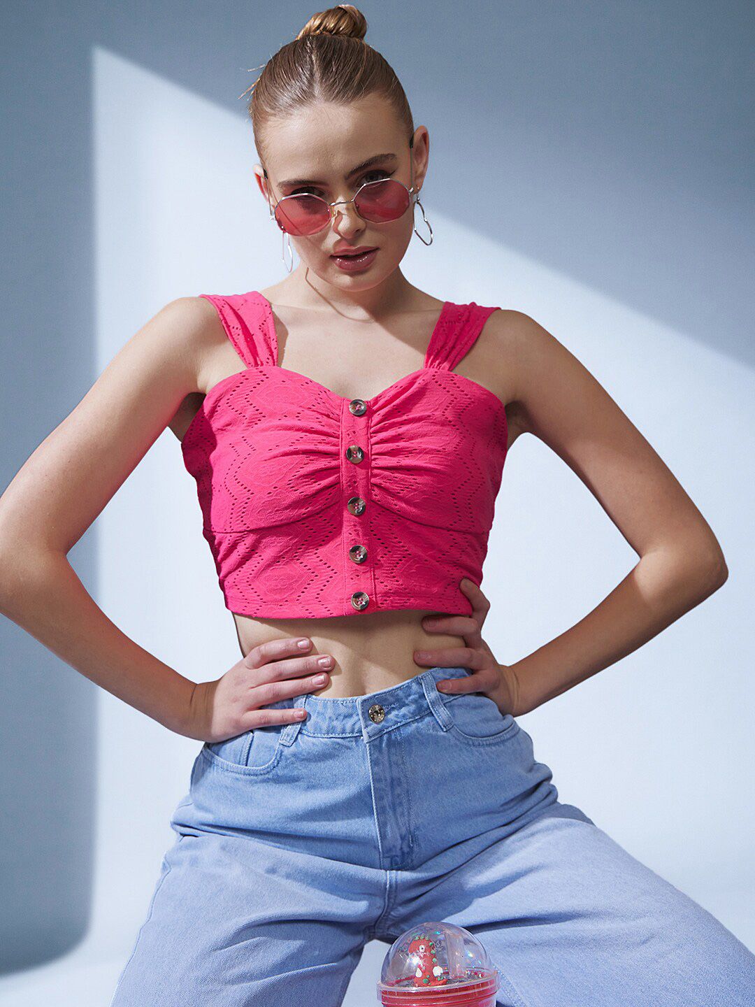 STREET 9 Shoulder Straps Schiffli Crop Top