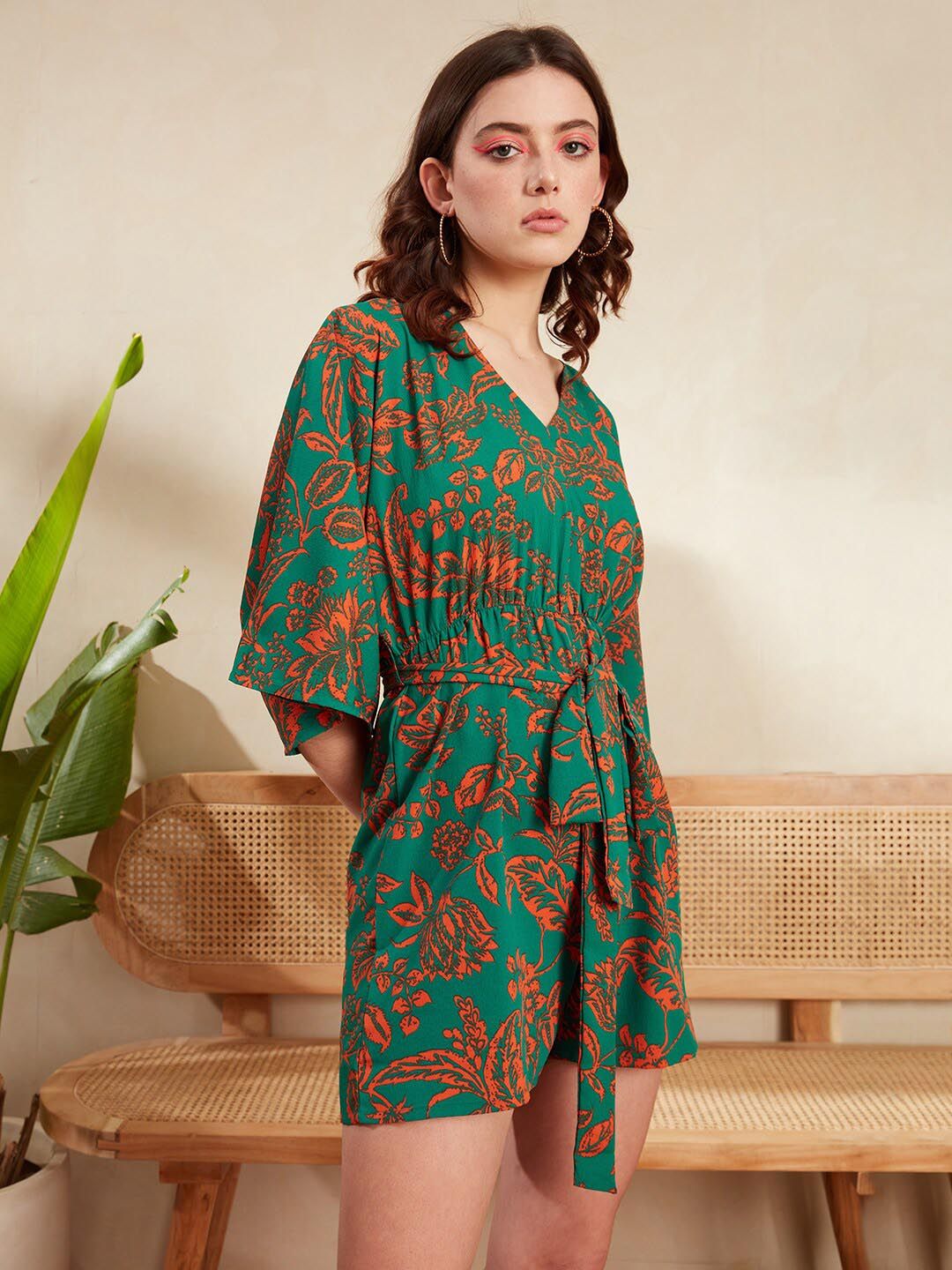 Berrylush Floral Printed Belted Playsuit
