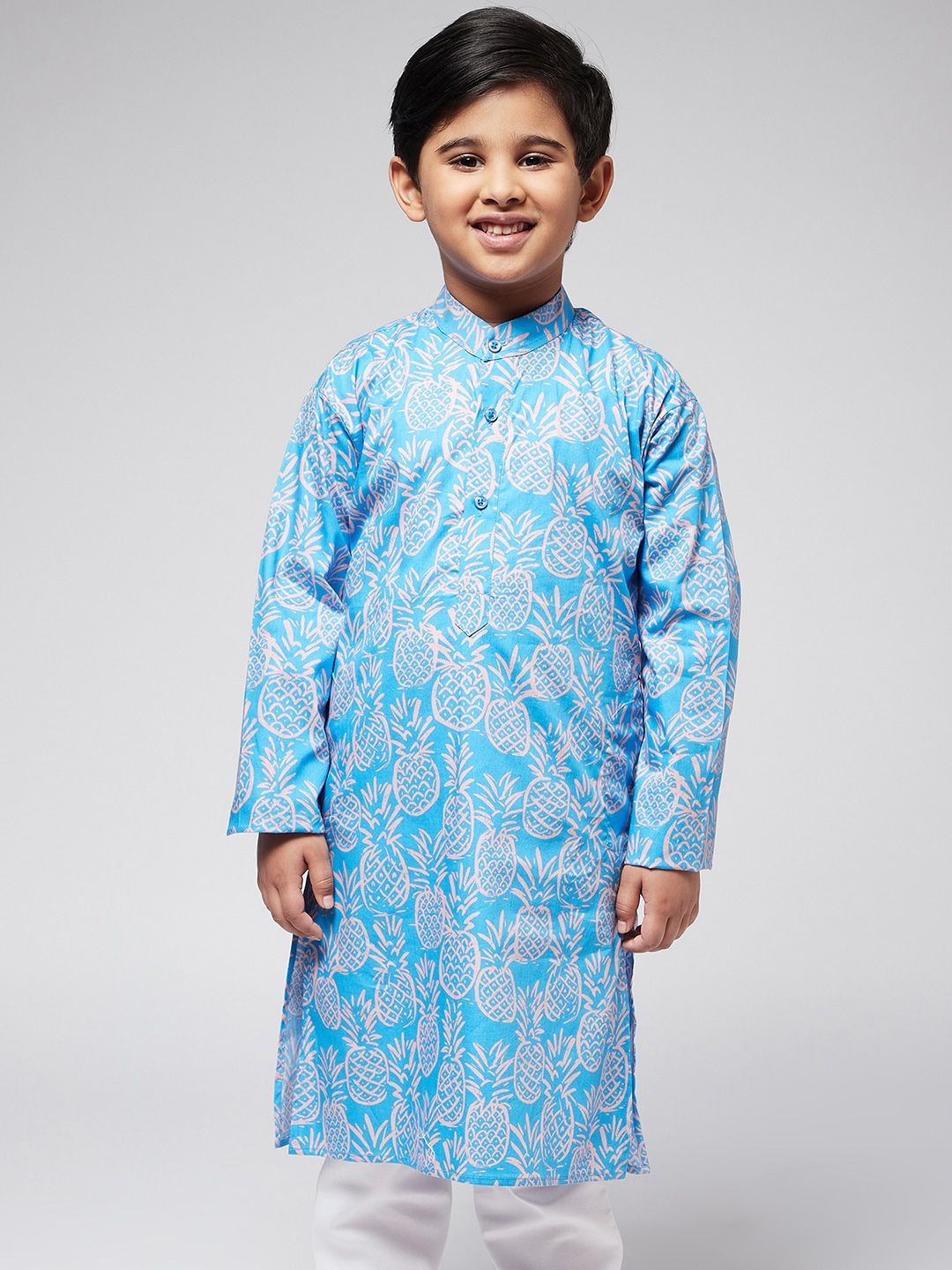 SOJANYA Boys Blue Floral Printed Kurta