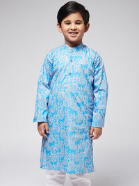 SOJANYA Boys Blue Floral Printed Kurta
