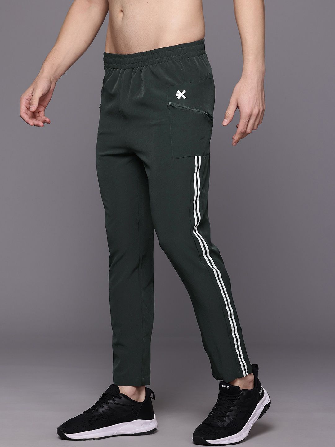 HRX by Hrithik Roshan Men Striped Detail Mid-Rise Rapid-Dry Training Track Pants